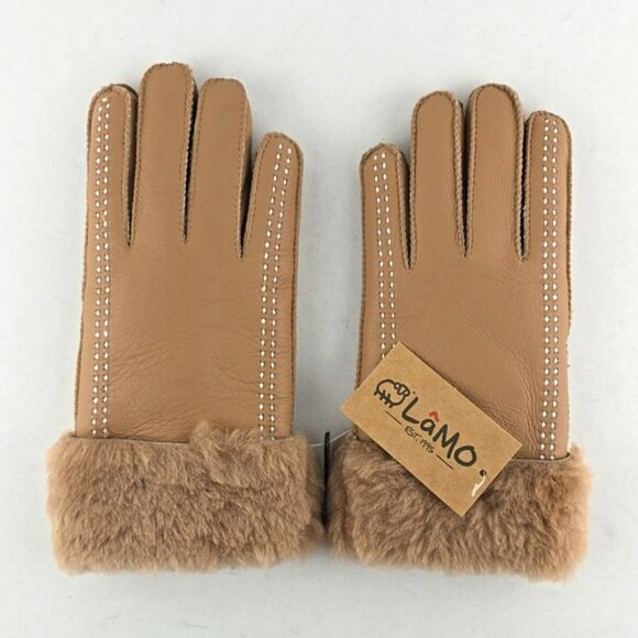 LAMO Women's 100% Premium Australian Sheepskin Leather Gloves White Stitch Sz M - Picture 3 of 11